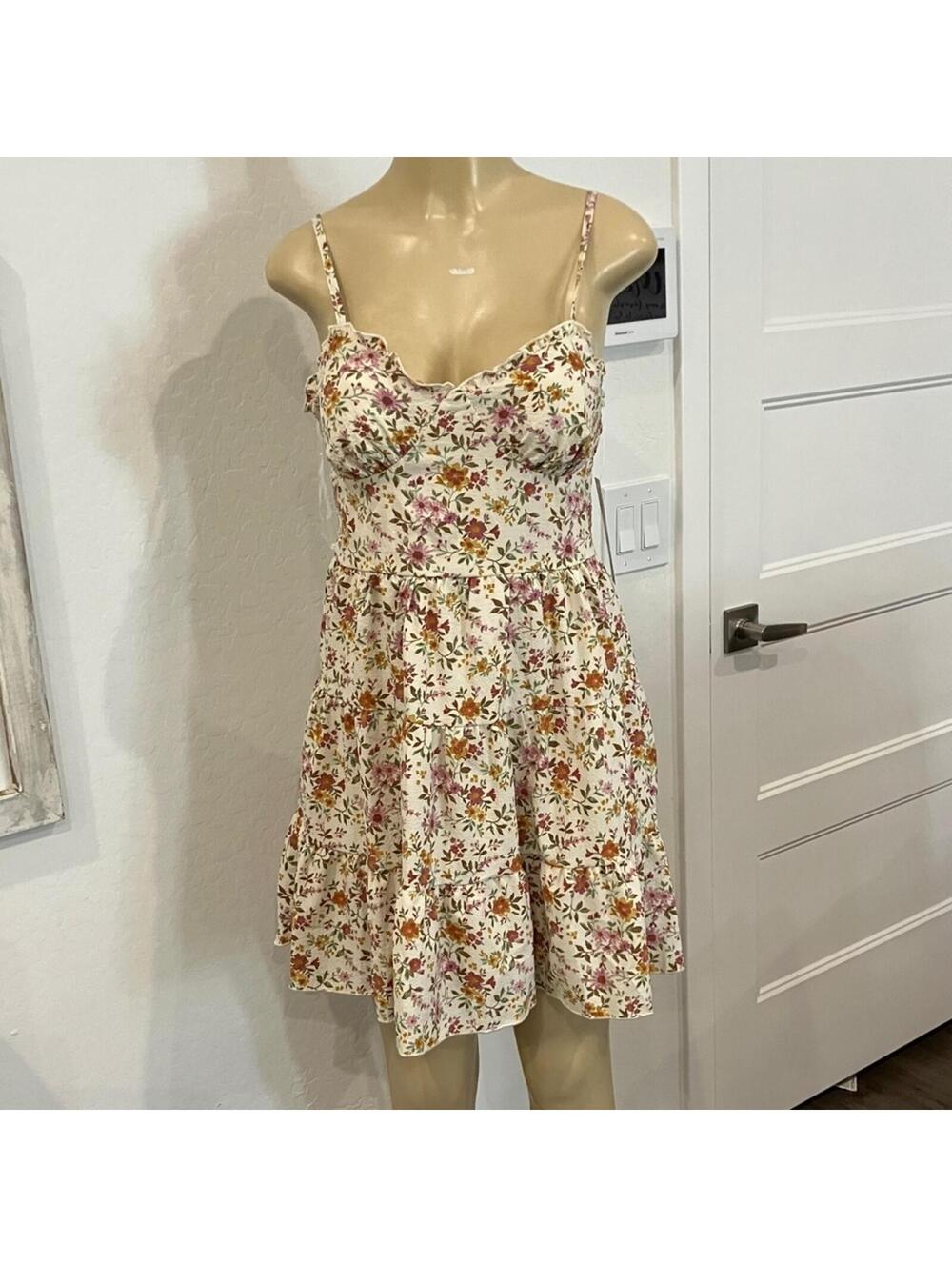 NWT No Boundaries Cream Floral Spaghetti-Strap Mini Dress